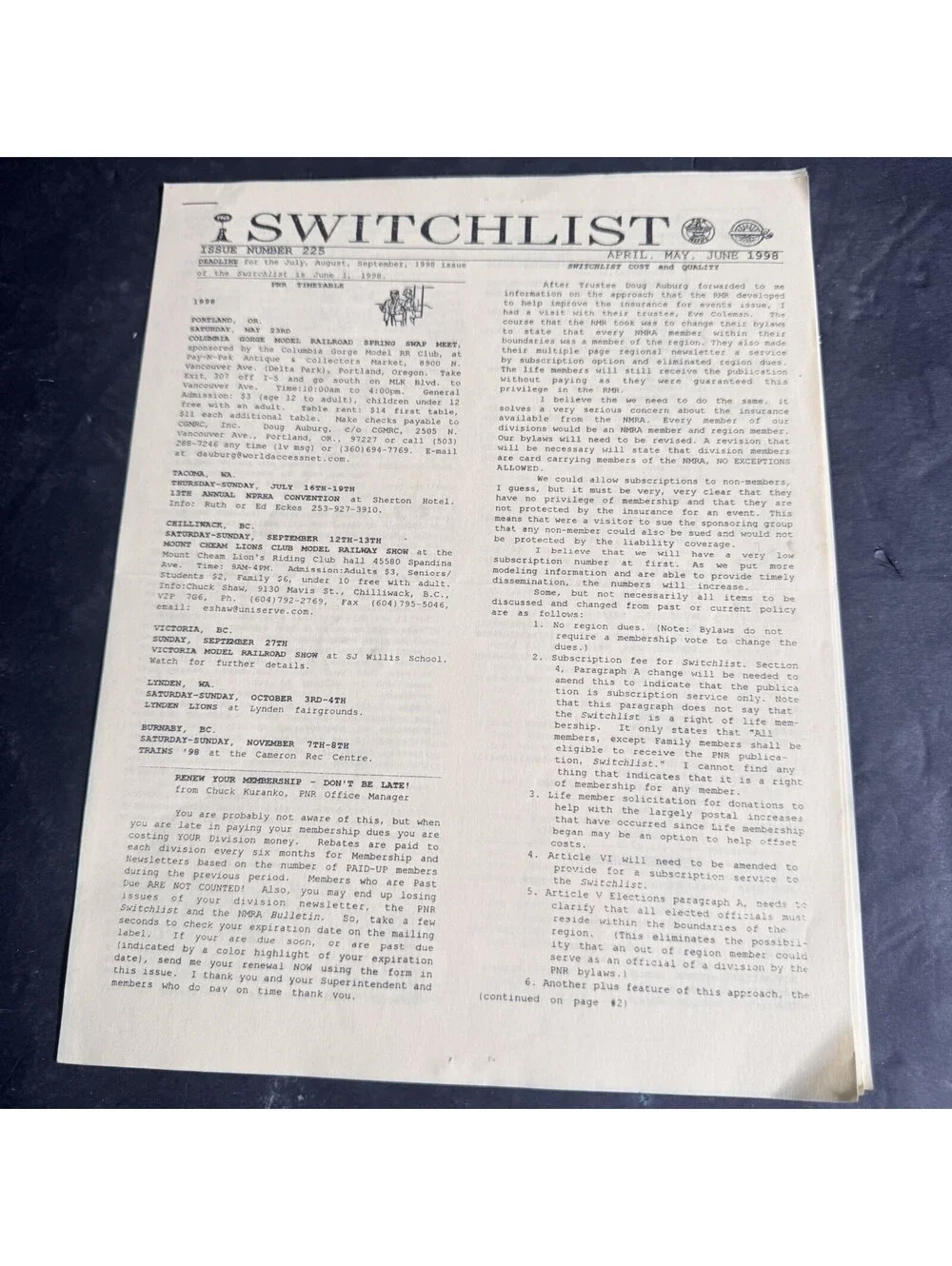 Vintage Switchlist Pamphlet Lot Pacific Northwest Region NMRA 1997-2003 Railway